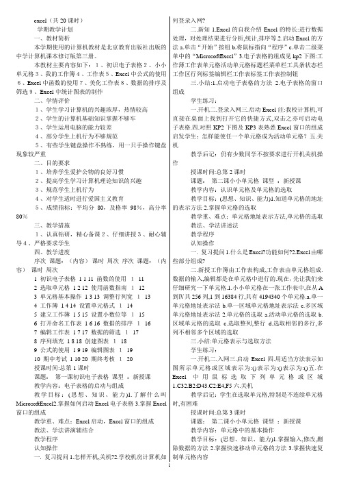 教学设计excel(共20课时)