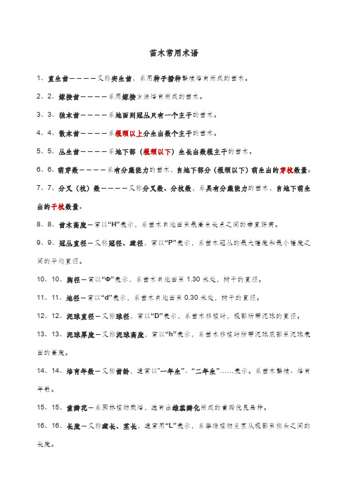 苗木规格术语