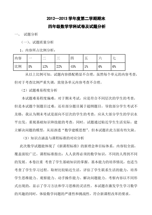 小学四年级数学下学期期末试题分析