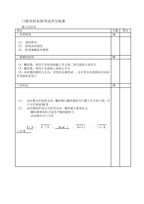 口内实验考试评分标准龈上洁治术
