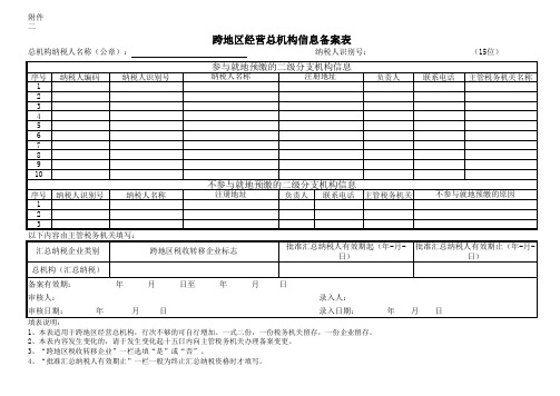 跨地区经营总机构信息备案表