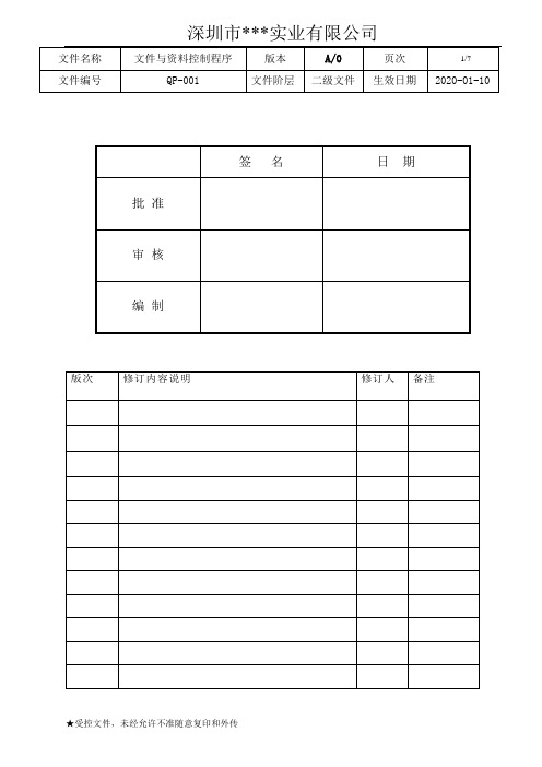 QP-001 文件与资料控制程序