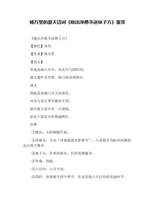 杨万里的夏天诗词《晓出净慈寺送林子方》鉴赏