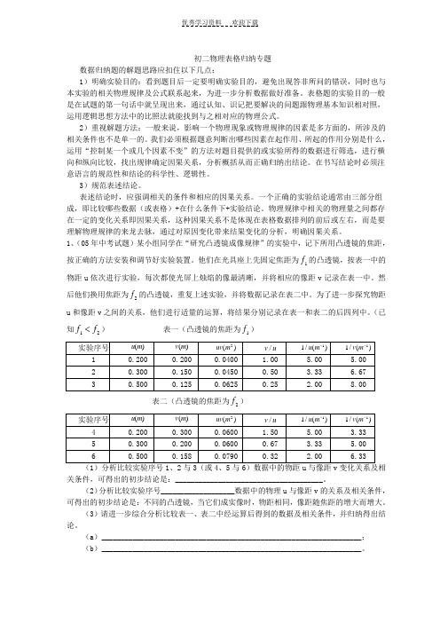 初二物理表格归纳专题