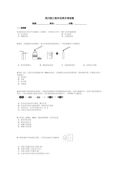 四川初三初中化学月考试卷带答案解析
