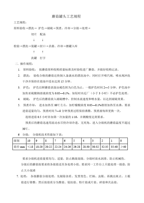 二蘑菇罐头工艺规程