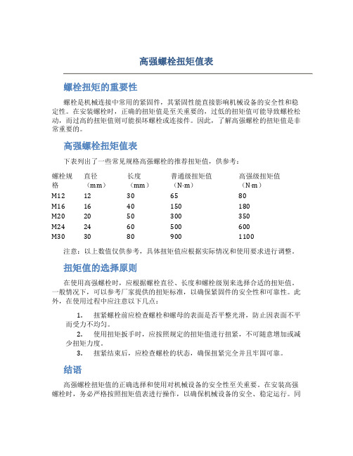 高强螺栓扭矩值表