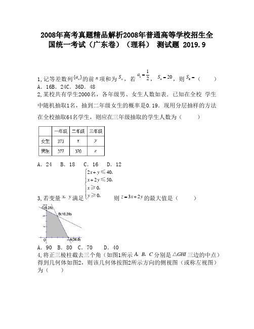 2008年高考真题精品解析2008年普通高等学校招生全国统一考试(广东卷)(理科)2640