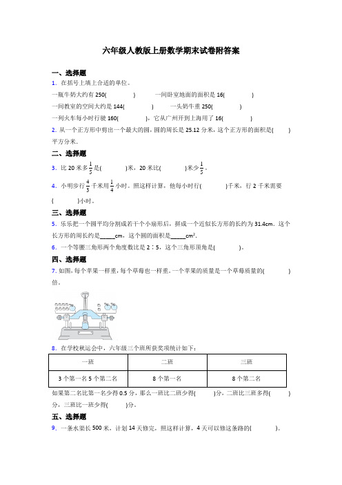 广东省广州市华南师范大学附属小学人教六年级上册数学期末试卷测试题及答案