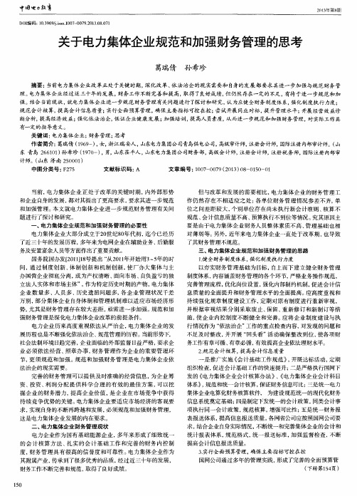 关于电力集体企业规范和加强财务管理的思考