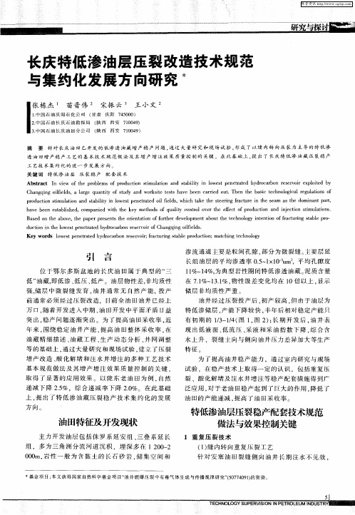 长庆特低渗油层压裂改造技术规范与集约化发展方向研究