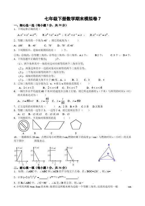 2013北师大七下数学期末试题