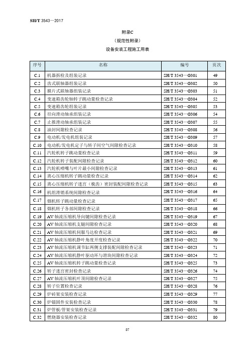 SH3543-2017附录 C  设备安装工程施工用表
