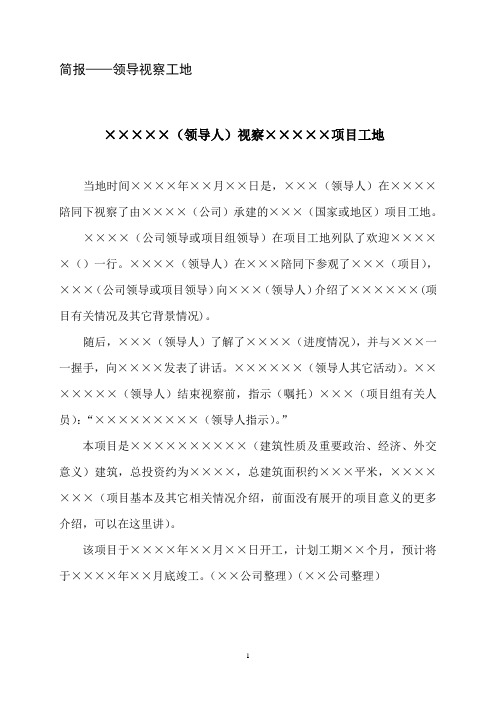大中型企业公文写作模板-会议纪要-简报-领导视察工地