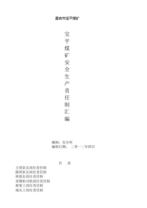 昌吉市宝平煤矿岗位责任制汇编