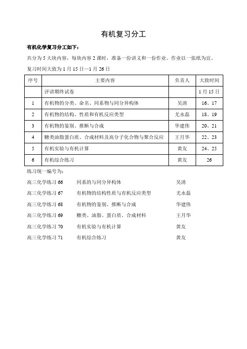高考化学专题复习——有机复习分工