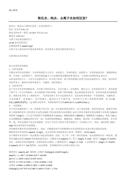 软化水、纯水、去离子水如何区别