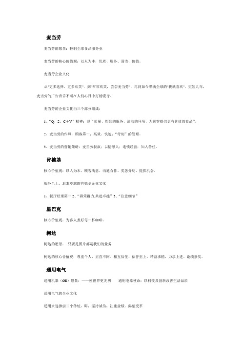 国际国内著名企业使命、愿景、价值观
