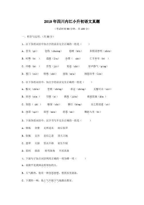 2019年四川内江小升初语文真题