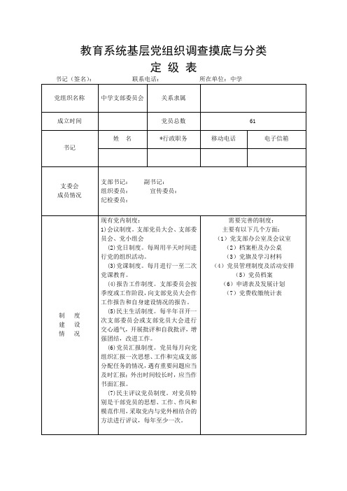 教育系统基层党组织调查摸底与分类定 级 表