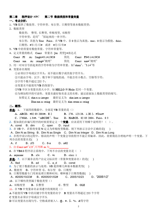 2011年普通高中信息技术学业水平考试VB题集训练