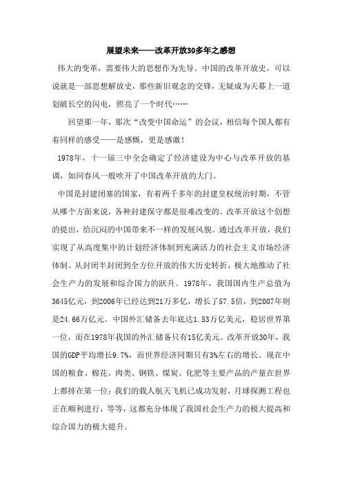 展望未来——改革开放30年感想