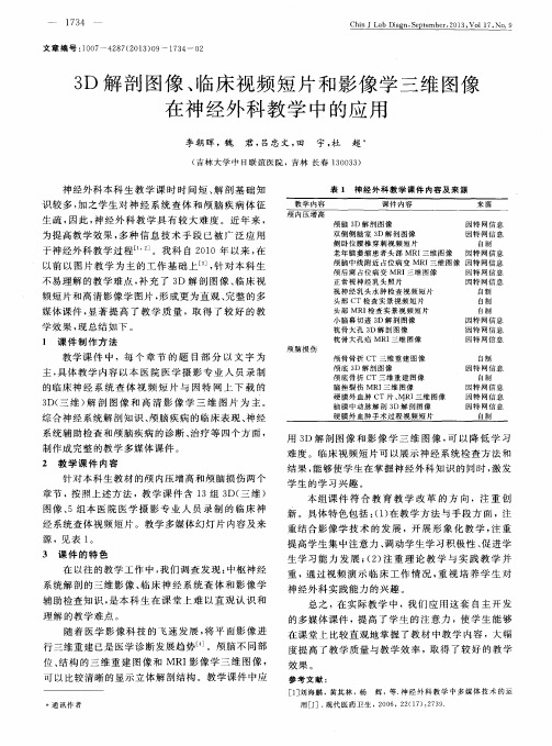 3D解剖图像、临床视频短片和影像学三维图像在神经外科教学中的应用