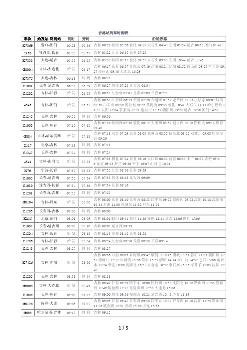 吉林站列车时刻表