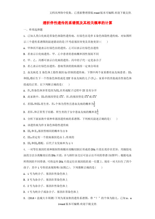 江苏专用2020年高考生物重难点突破强化练第37练透析伴性遗传的系谱图及其相关概率的计算新人教版