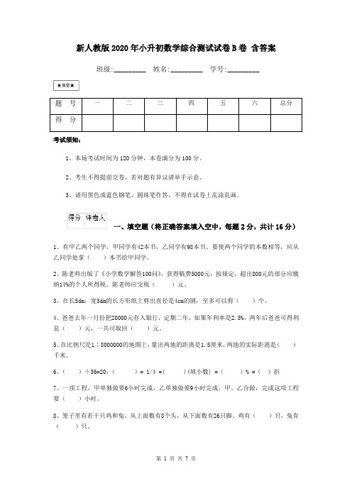 新人教版2020年小升初数学综合测试试卷B卷 含答案