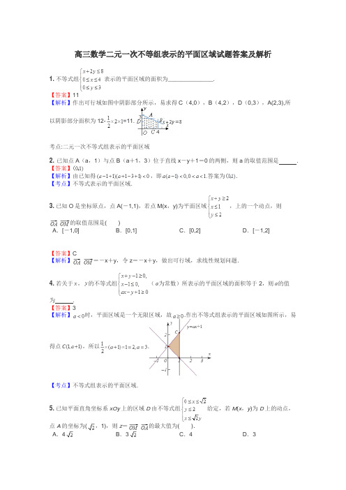 高三数学二元一次不等组表示的平面区域试题答案及解析
