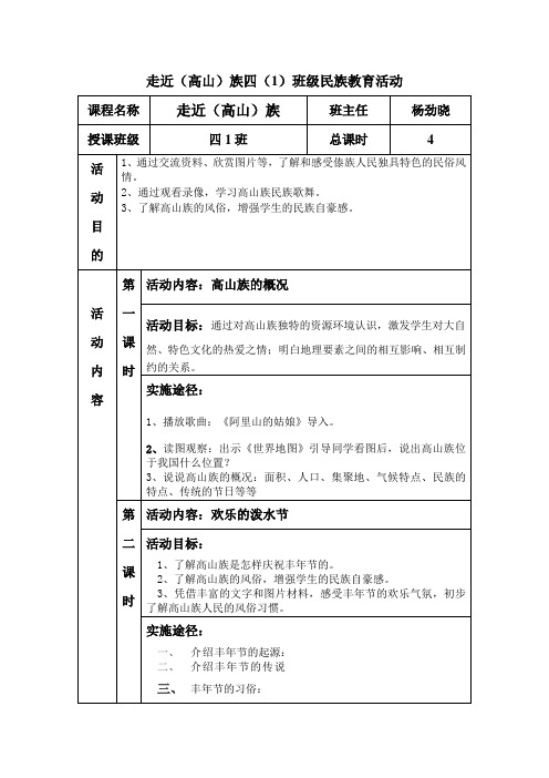 走近(高山)族四(1)班级民族教育活动1