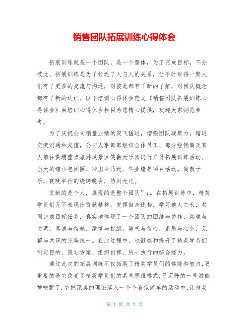 销售团队拓展训练心得体会