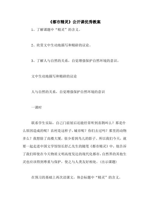 《都市精灵》公开课优秀教案