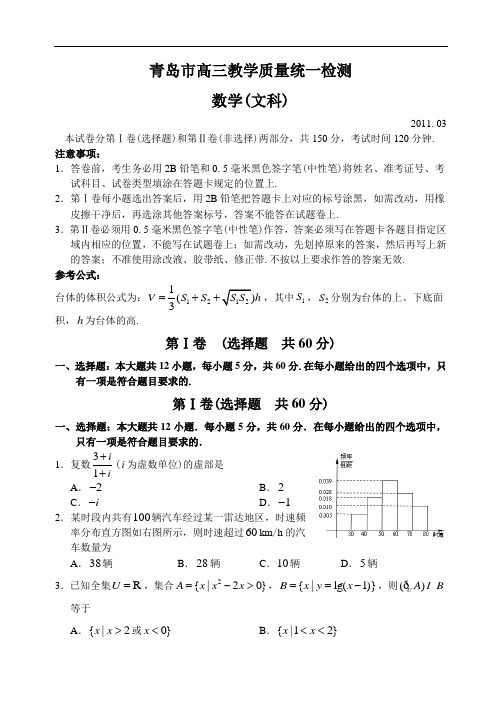 山东省青岛市10—11下学期高三数学(文科)月考考试试卷