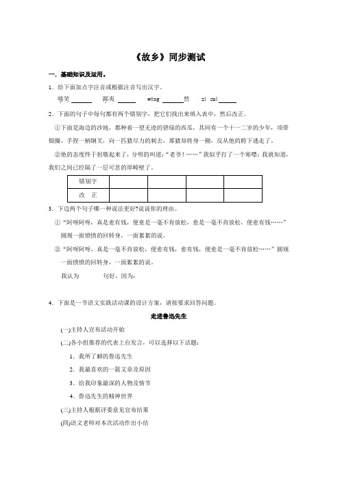 《故乡》同步练习 (7)(部编人教版九年级语文上册第14课)