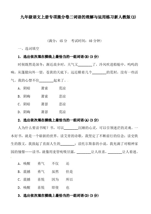 九年级语文上册专项提分卷二词语的理解与运用练习新人教版(2)