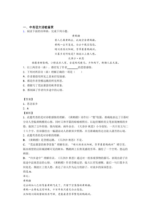 中考语文知识点过关培优易错试卷训练∶诗歌鉴赏含答案解析