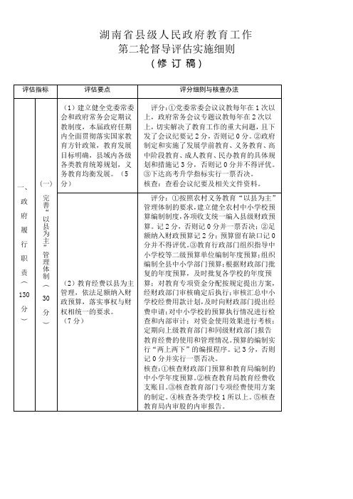 湖南省县级人民政府教育工作第二轮督导评估实施细则