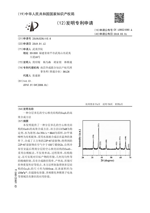 【CN109824093A】一种分层多孔的空心核壳结构的CoSub3SubOSub4Sub的高效合成