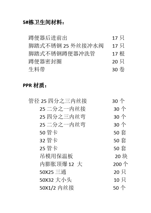 给排水材料清单