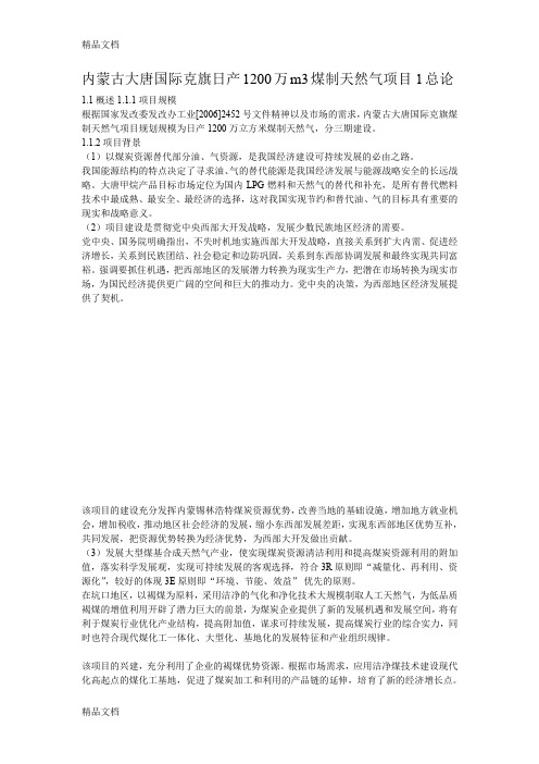 (整理)大唐煤制天然气日产1200立方米.
