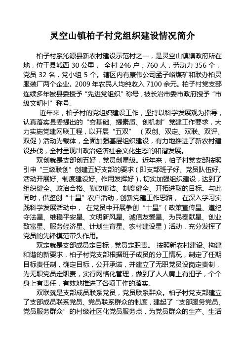 柏子村党组织建设情况简介