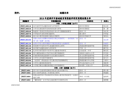 2016年度漳州市基础教育课程教学研究课题结题名单