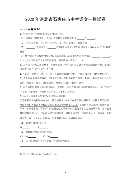 2020年河北省石家庄市中考语文一模试卷