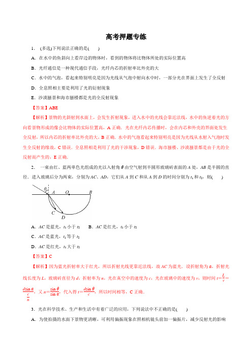 2020高考物理专题12 光学(高考押题)(解析版)