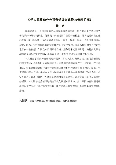 关于移动分公司营销渠道建设与管理的探讨