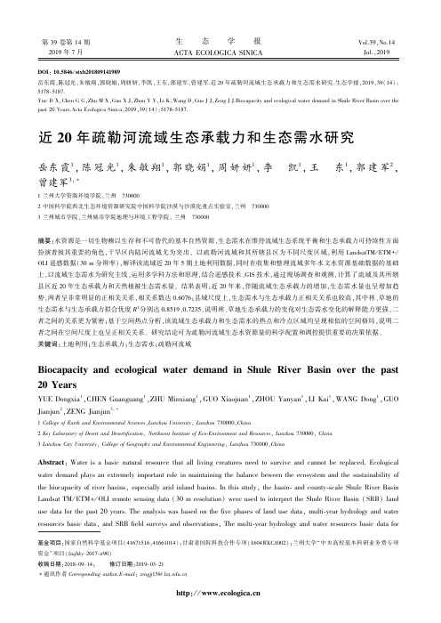 近20年疏勒河流域生态承载力和生态需水研究