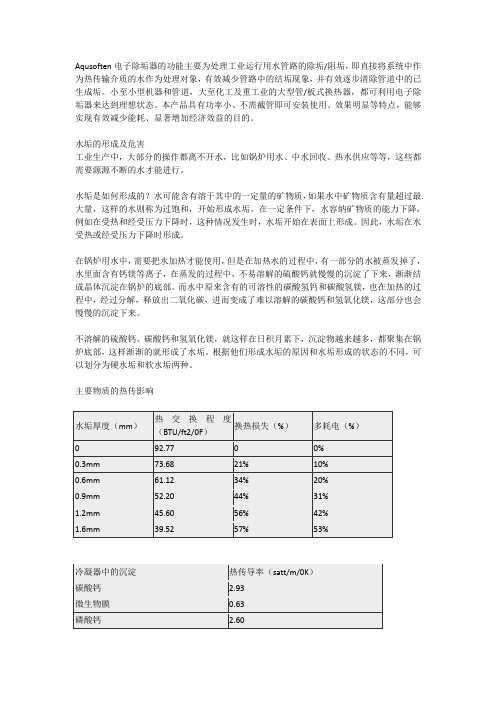Aqusoften电子除垢器的功能概述