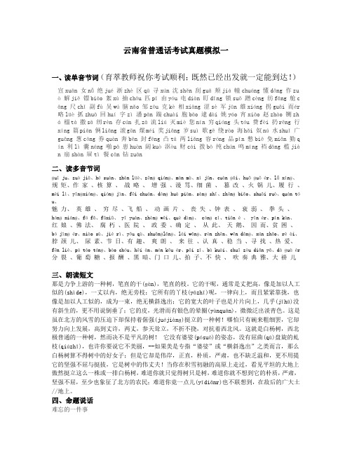 云南省普通话考试真题模拟一